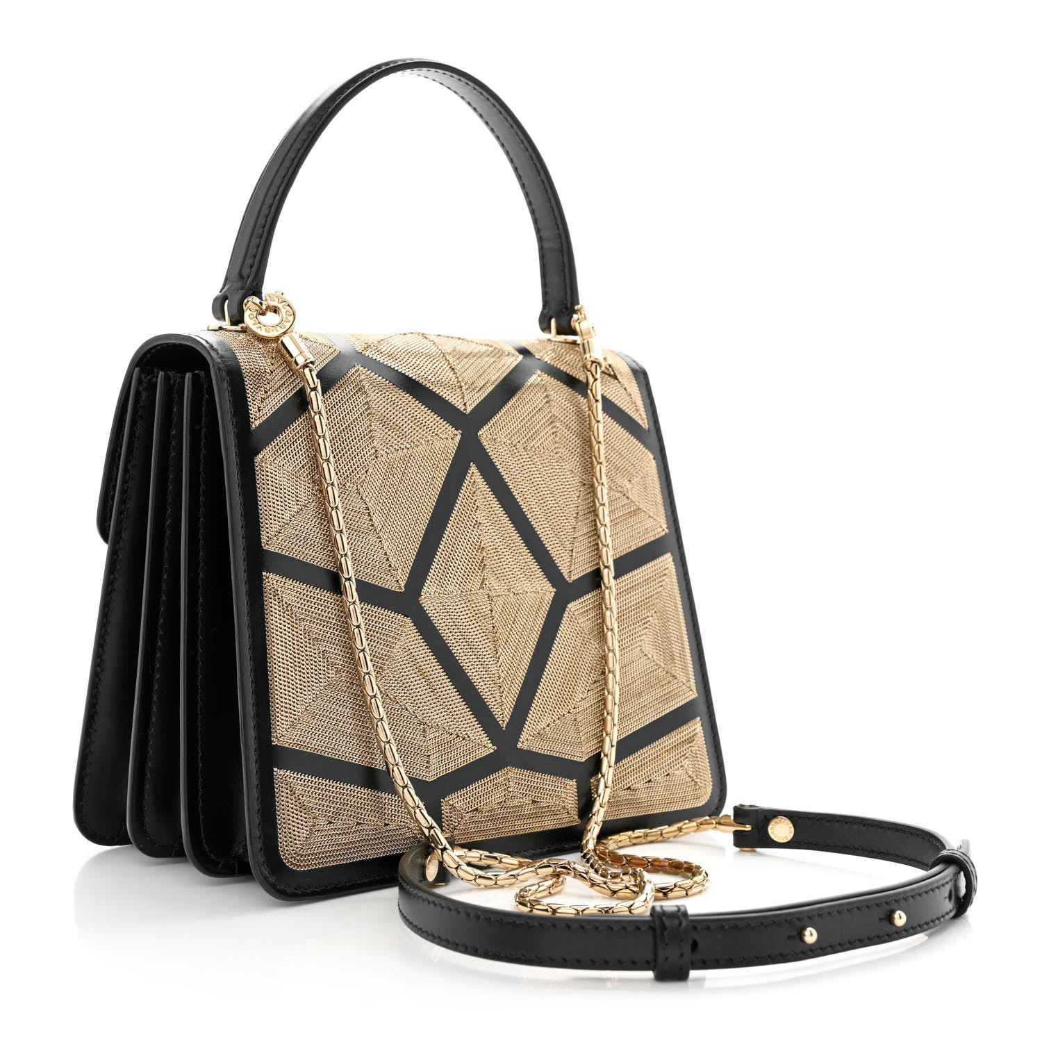 BULGARI Calfskin Million Chain Motif Serpenti Forever Top Handle Black BULGARI Calfskin Million Chain Motif Serpenti Forever Top Handle Black