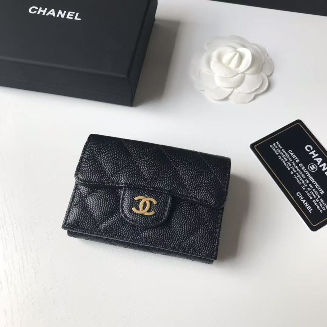 Chanel Caviar Quilted CompactFlap Wallet Black