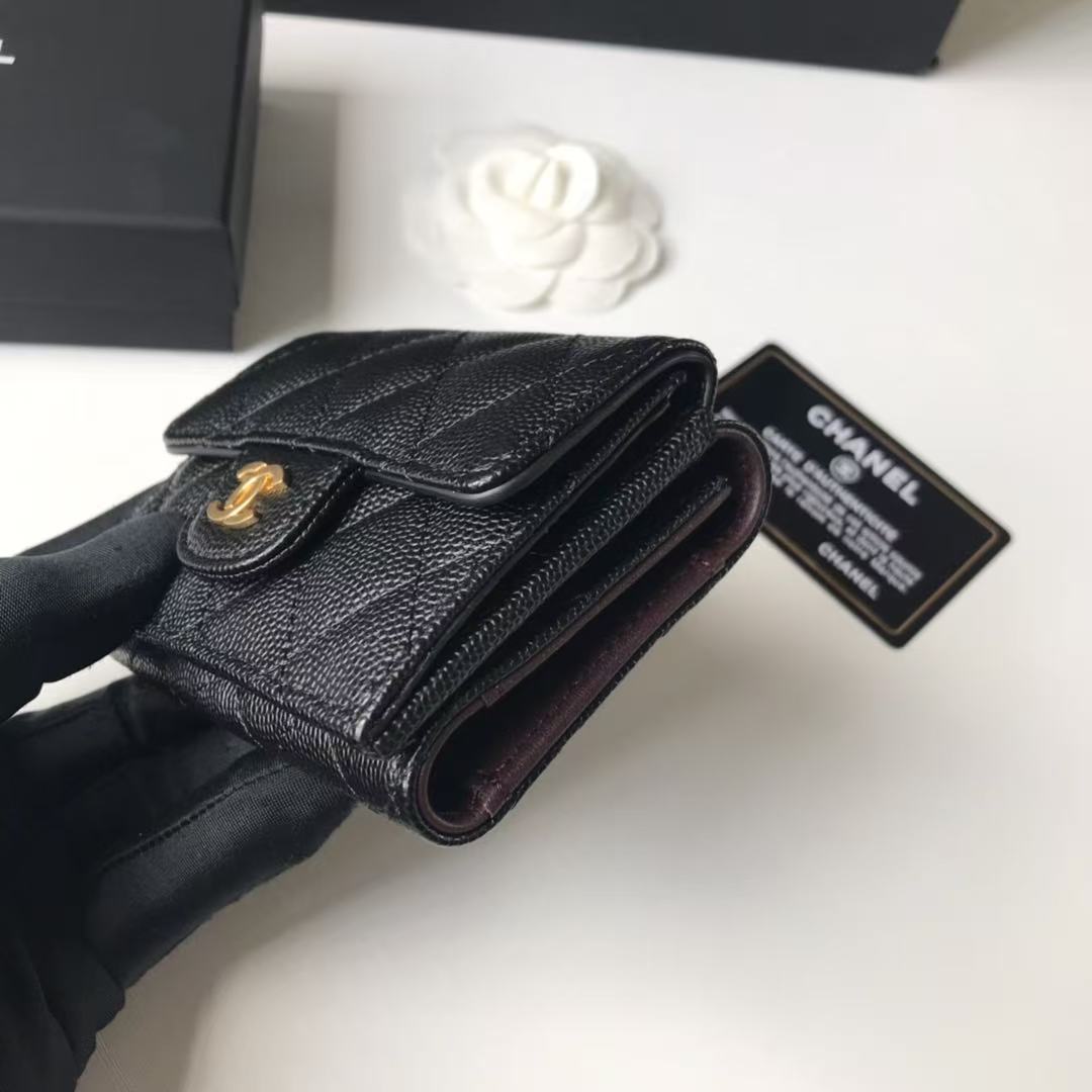 Chanel Caviar Quilted CompactFlap Wallet Black