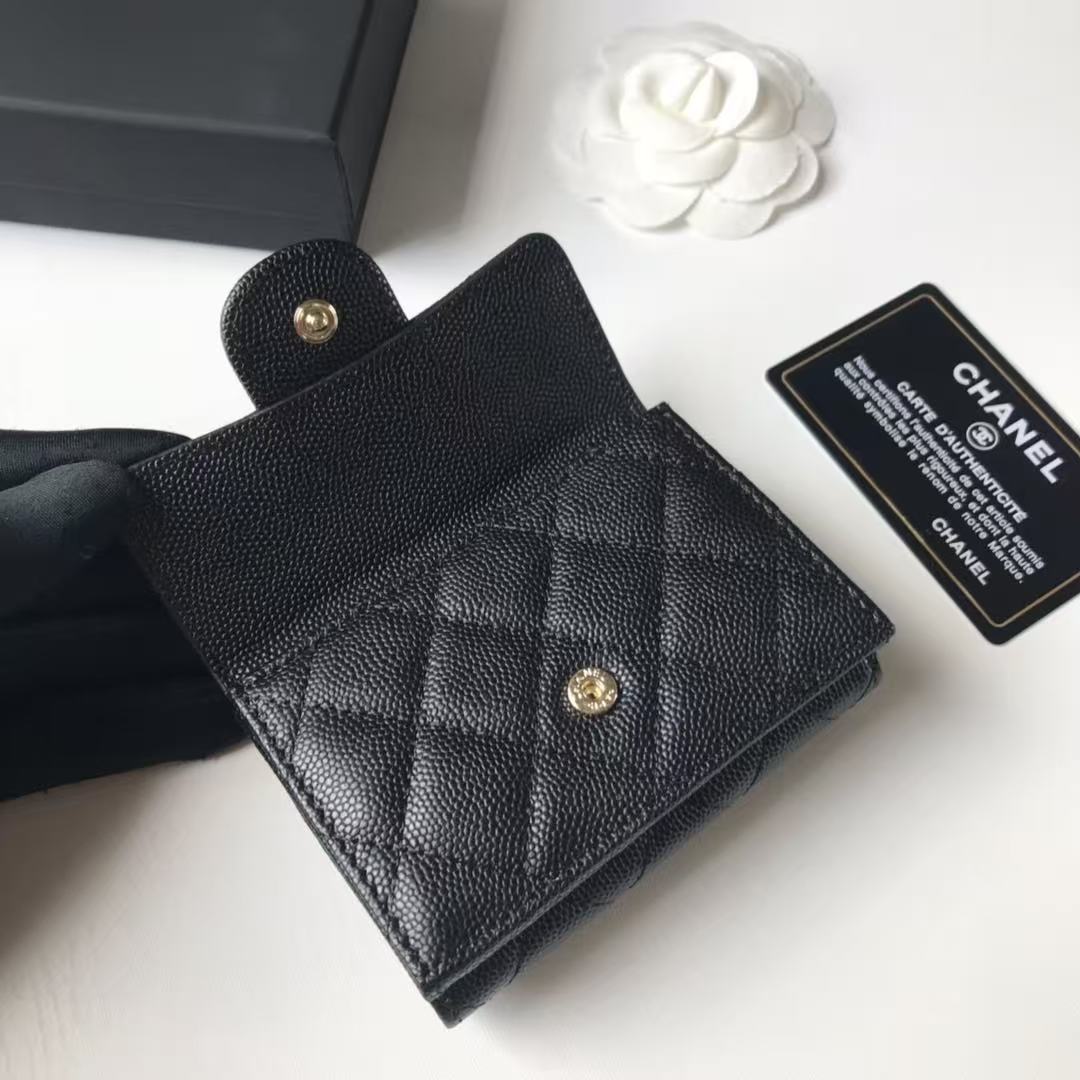 Chanel Caviar Quilted CompactFlap Wallet Black