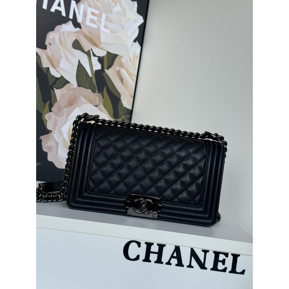 Chanel Black Caviar Boy Bag Medium Shoulder Gag