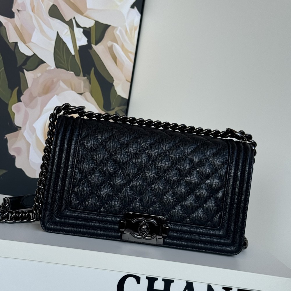 Chanel Black Caviar Boy Bag Medium Shoulder Gag