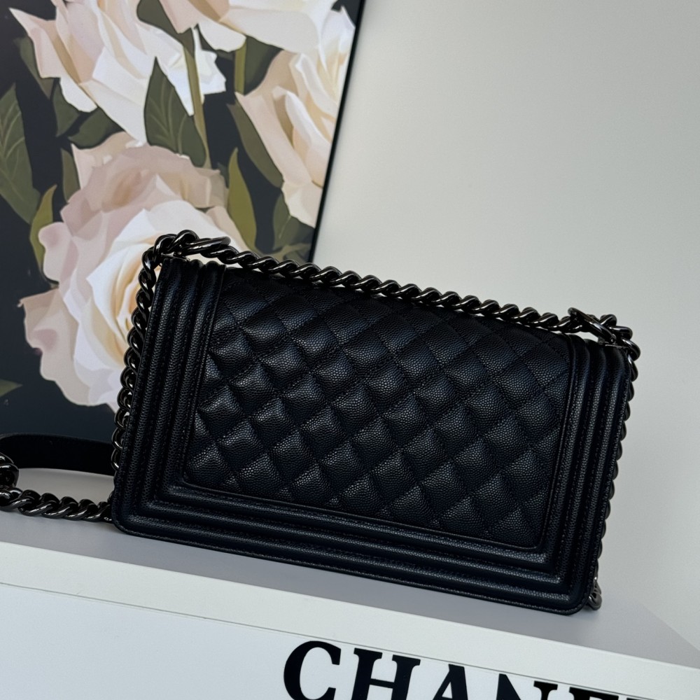Chanel Black Caviar Boy Bag Medium Shoulder Gag