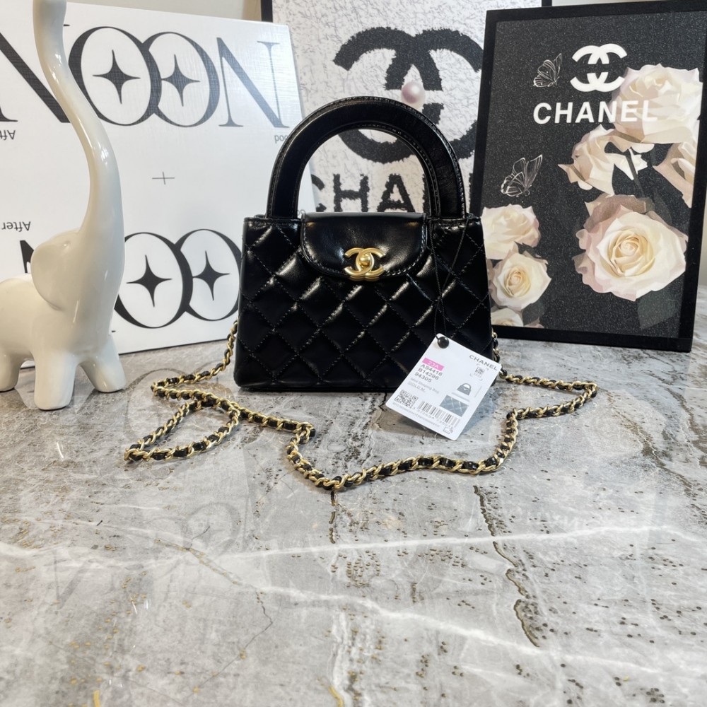 Chanel Kelly Bag Small Top Handle Mini Cross Calfskin Black 
