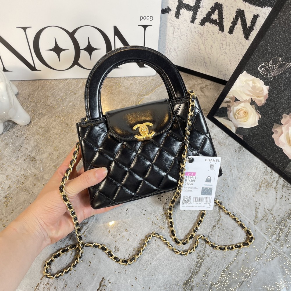 Chanel Kelly Bag Small Top Handle Mini Cross Calfskin Black 