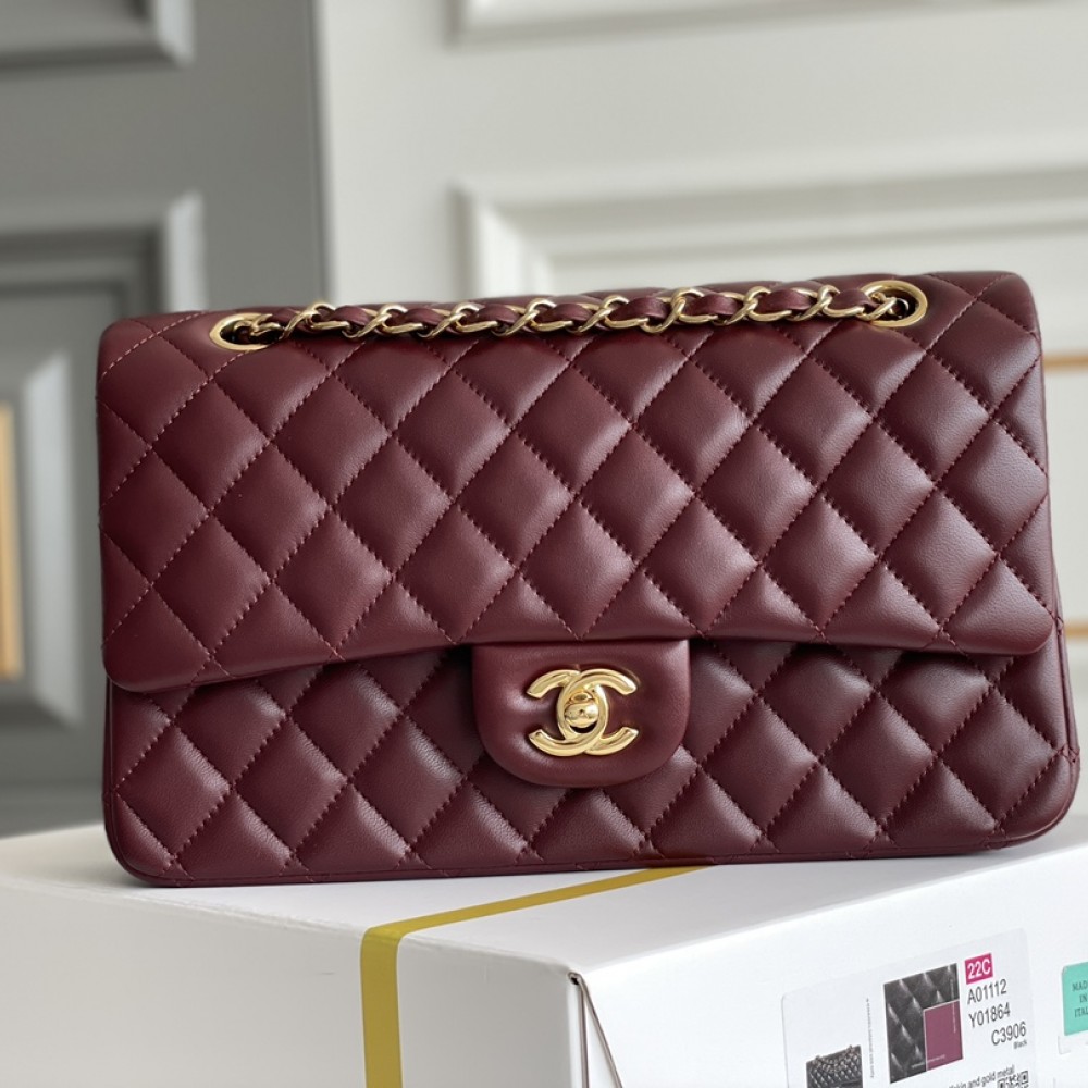 Chanel Lambskin Quilted Medium Double Flap Wine Red 