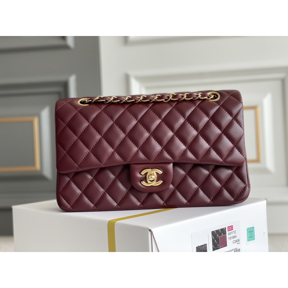 Chanel Lambskin Quilted Medium Double Flap Wine Red 