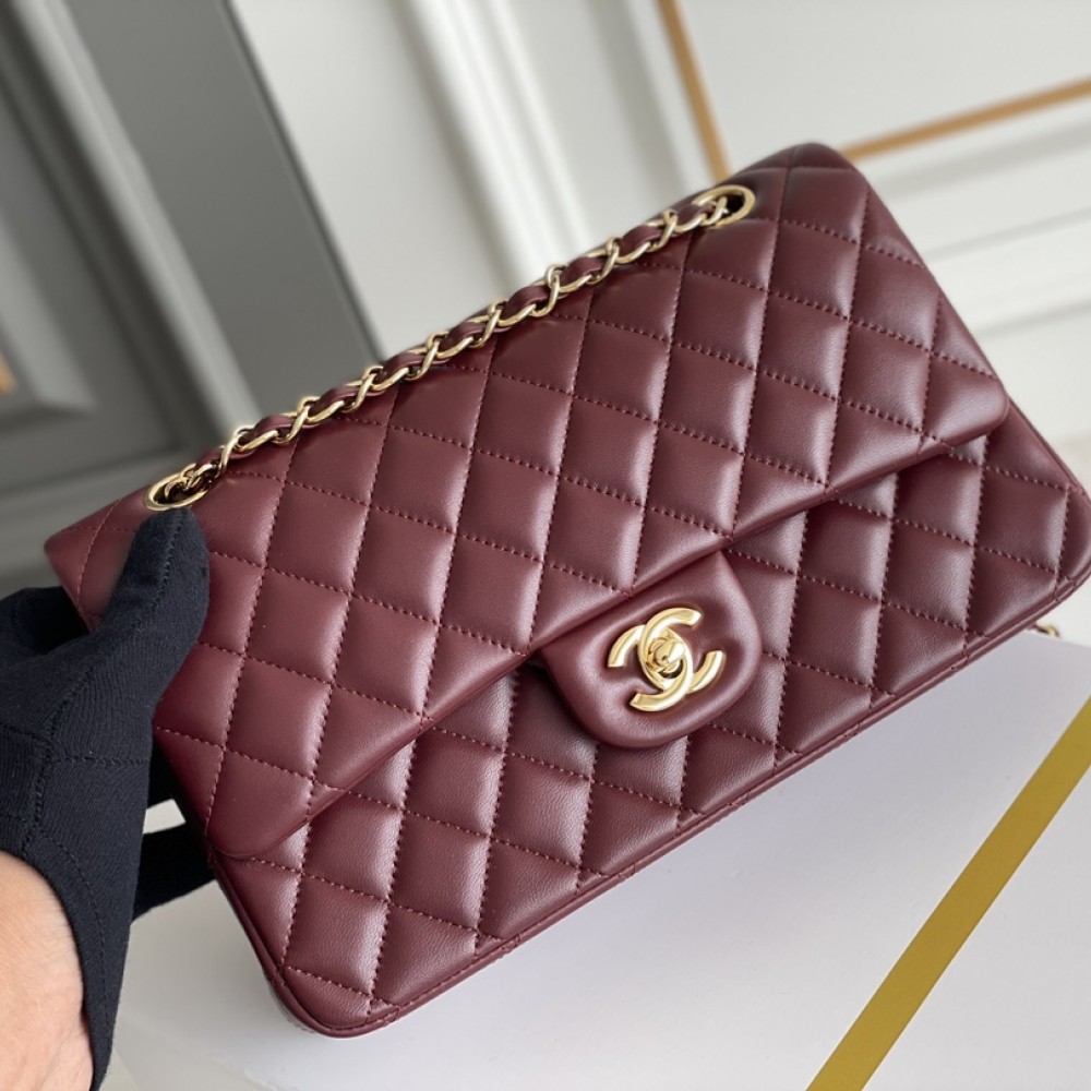 Chanel Lambskin Quilted Medium Double Flap Wine Red 