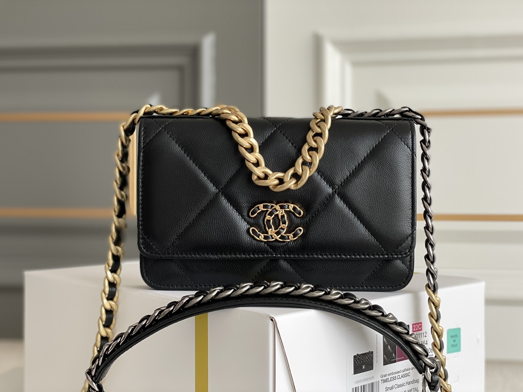 Chanel1 Lambskin Quilted Chanel 19 Wallet On Chain WOC Black Chanel1 Lambskin Quilted Chanel 19 Wallet On Chain WOC Black