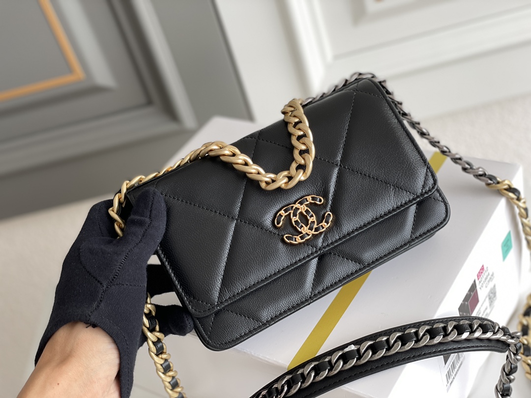 Chanel1 Lambskin Quilted Chanel 19 Wallet On Chain WOC Black Chanel1 Lambskin Quilted Chanel 19 Wallet On Chain WOC Black