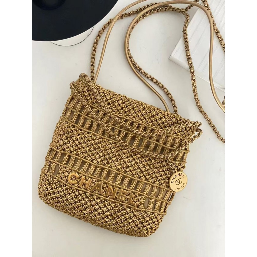 Chanel Mini 23 Bag Metallic Gold Macrame Calfskin Gold Hardware