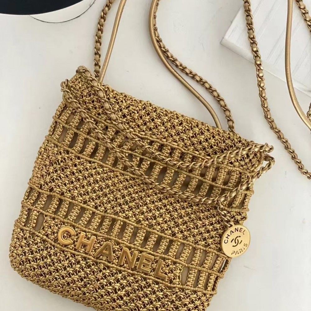 Chanel Mini 23 Bag Metallic Gold Macrame Calfskin Gold Hardware