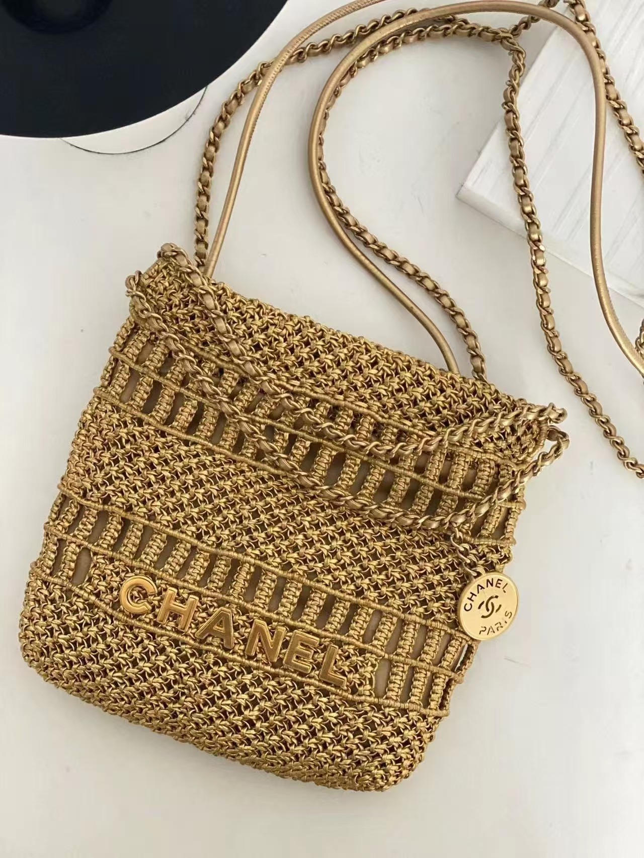 Chanel Mini 23 Bag Metallic Gold Macrame Calfskin Gold Hardware Chanel Mini 23 Bag Metallic Gold Macrame Calfskin Gold Hardware