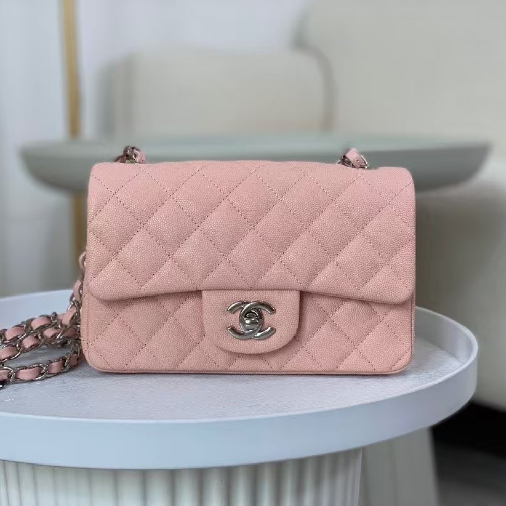 CHANEL Caviar Quilted Mini Square Flap Pink