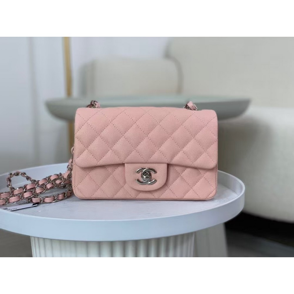 CHANEL Caviar Quilted Mini Square Flap Pink