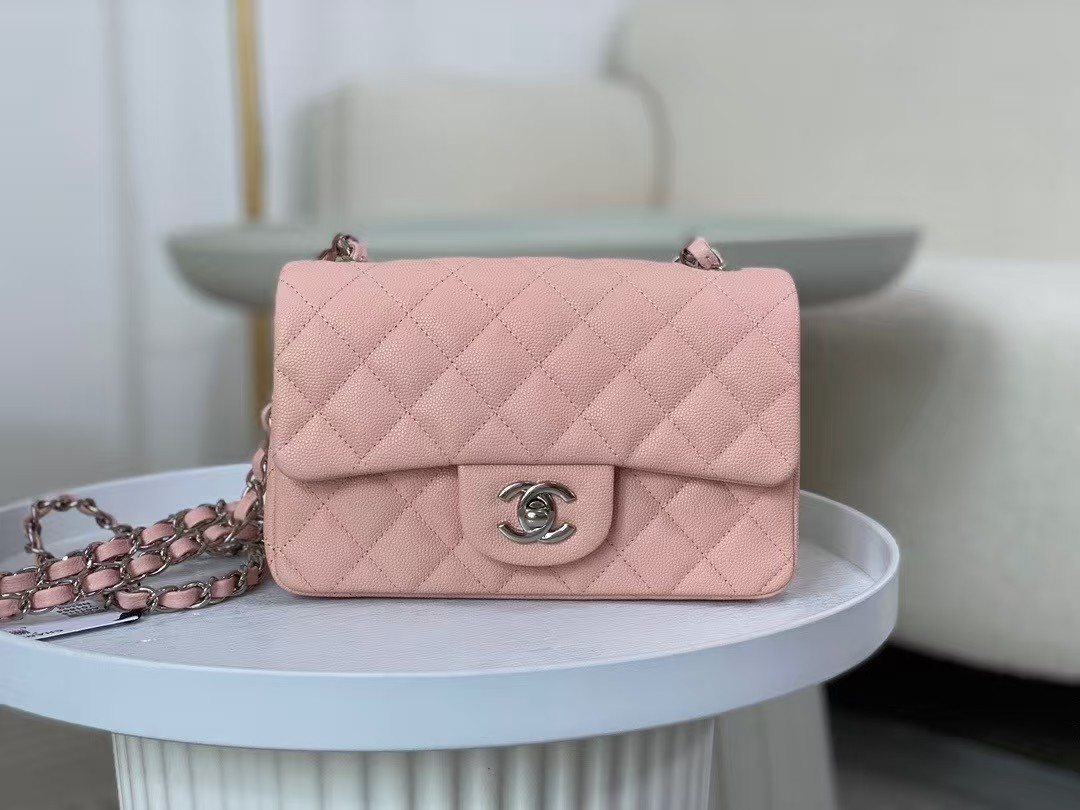 CHANEL Caviar Quilted Mini Square Flap Pink