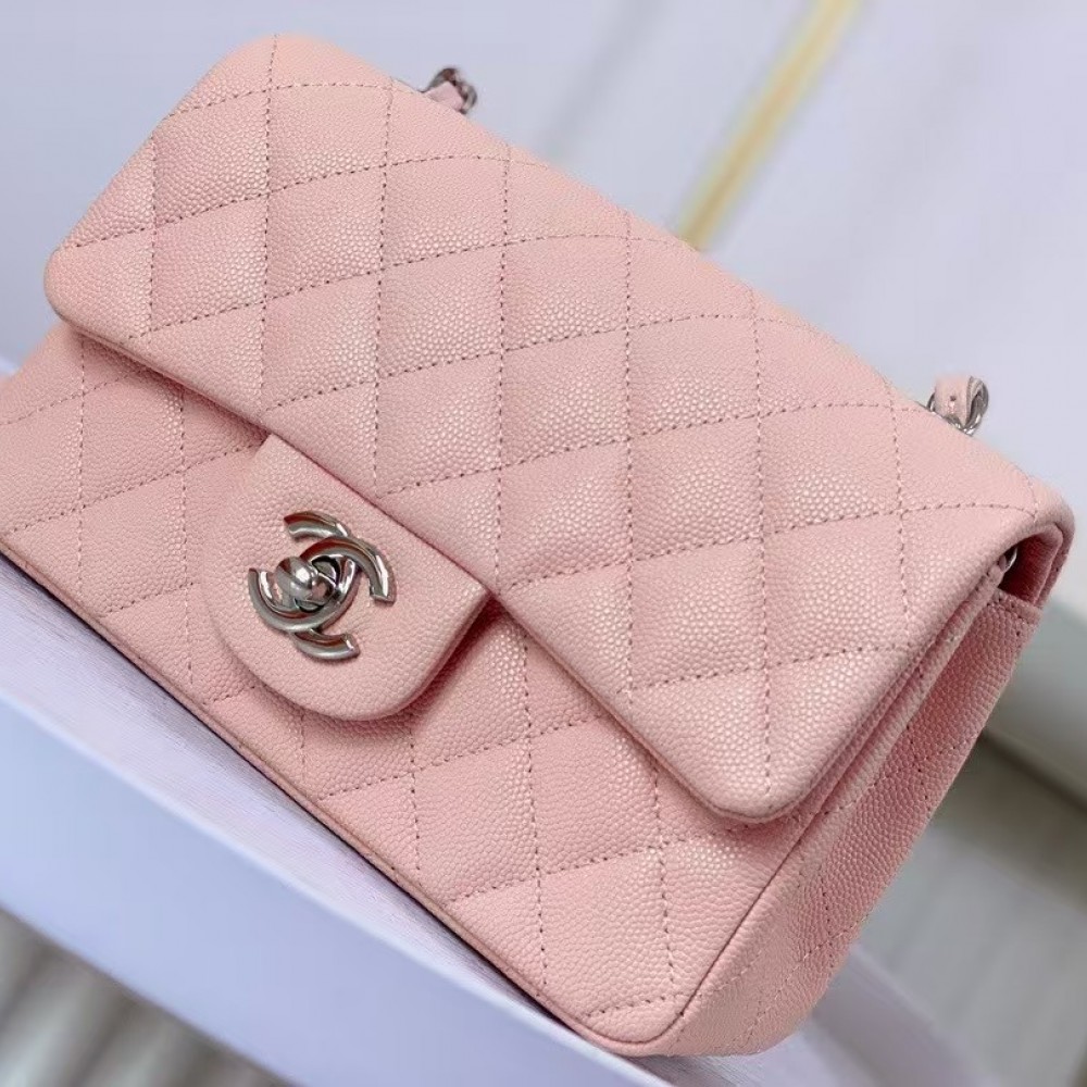 CHANEL Caviar Quilted Mini Square Flap Pink
