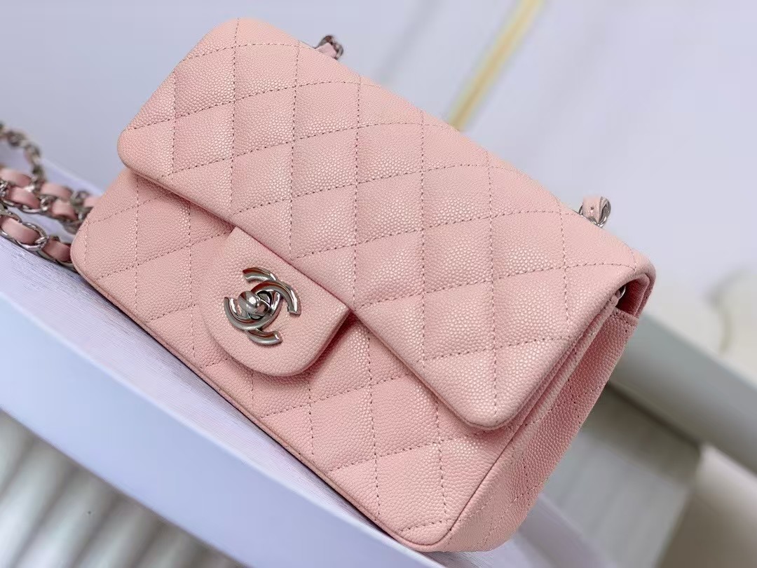 CHANEL Caviar Quilted Mini Square Flap Pink