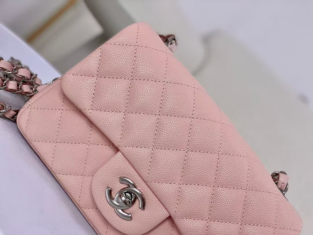 CHANEL Caviar Quilted Mini Square Flap Pink
