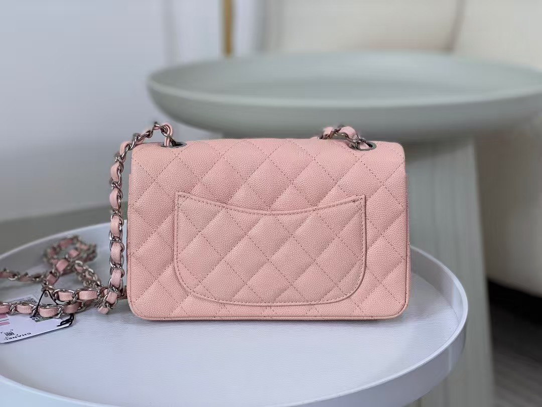 CHANEL Caviar Quilted Mini Square Flap Pink