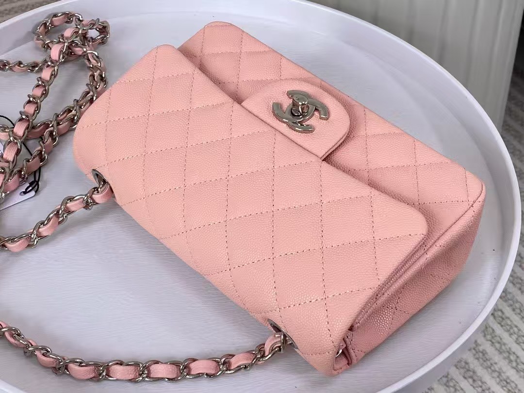 CHANEL Caviar Quilted Mini Square Flap Pink