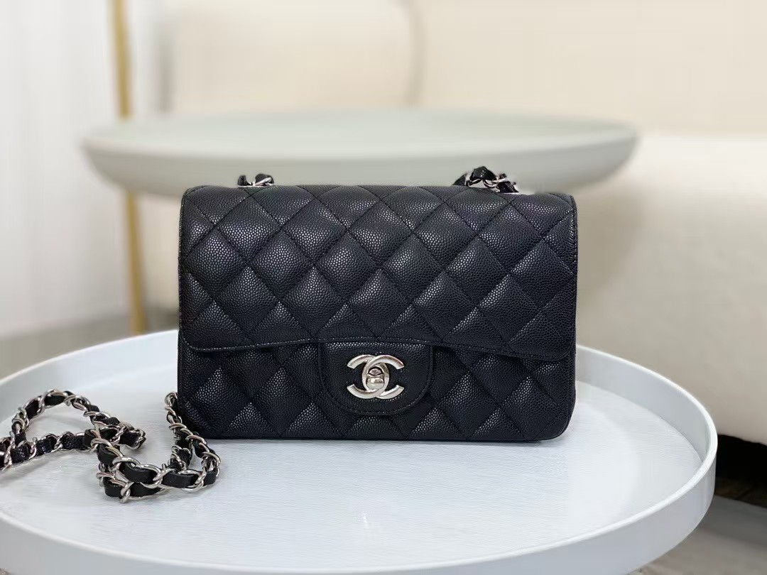 CHANEL Caviar Quilted Mini Square Flap Pink