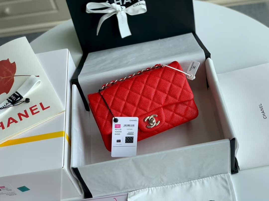 CHANEL Caviar Quilted Mini Square Flap Pink