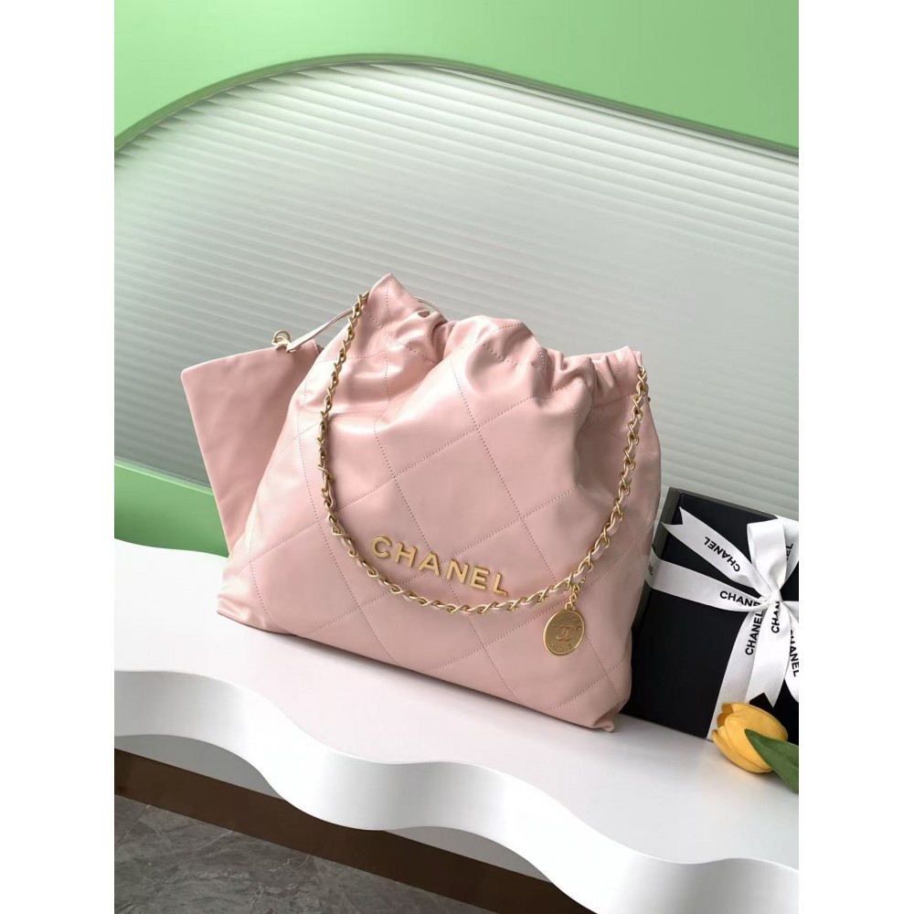 CHANEL Shiny Calfskin Quilted Medium Chanel 22 Light Pink