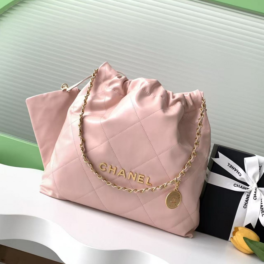 CHANEL Shiny Calfskin Quilted Medium Chanel 22 Light Pink