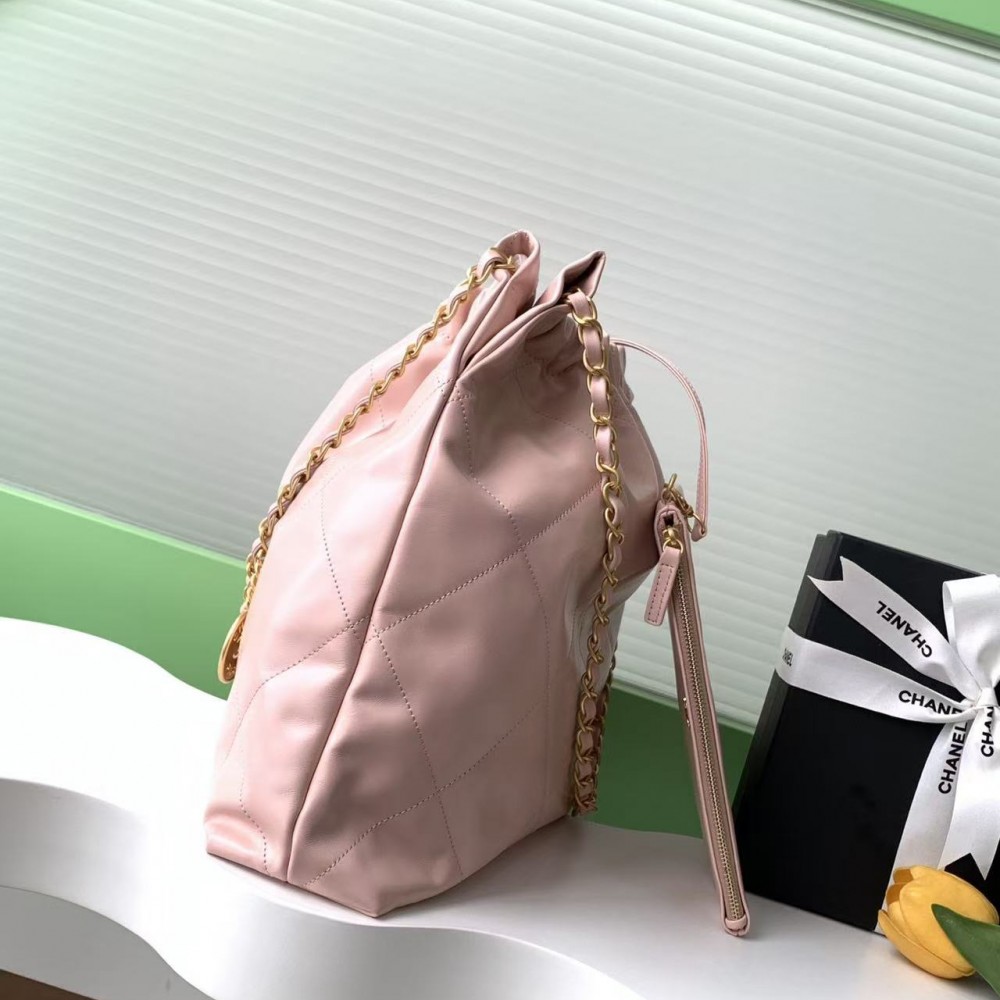 CHANEL Shiny Calfskin Quilted Medium Chanel 22 Light Pink