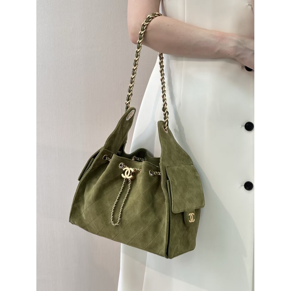 Chanel 25C Small Khaki Suede25 Hobo Handbag