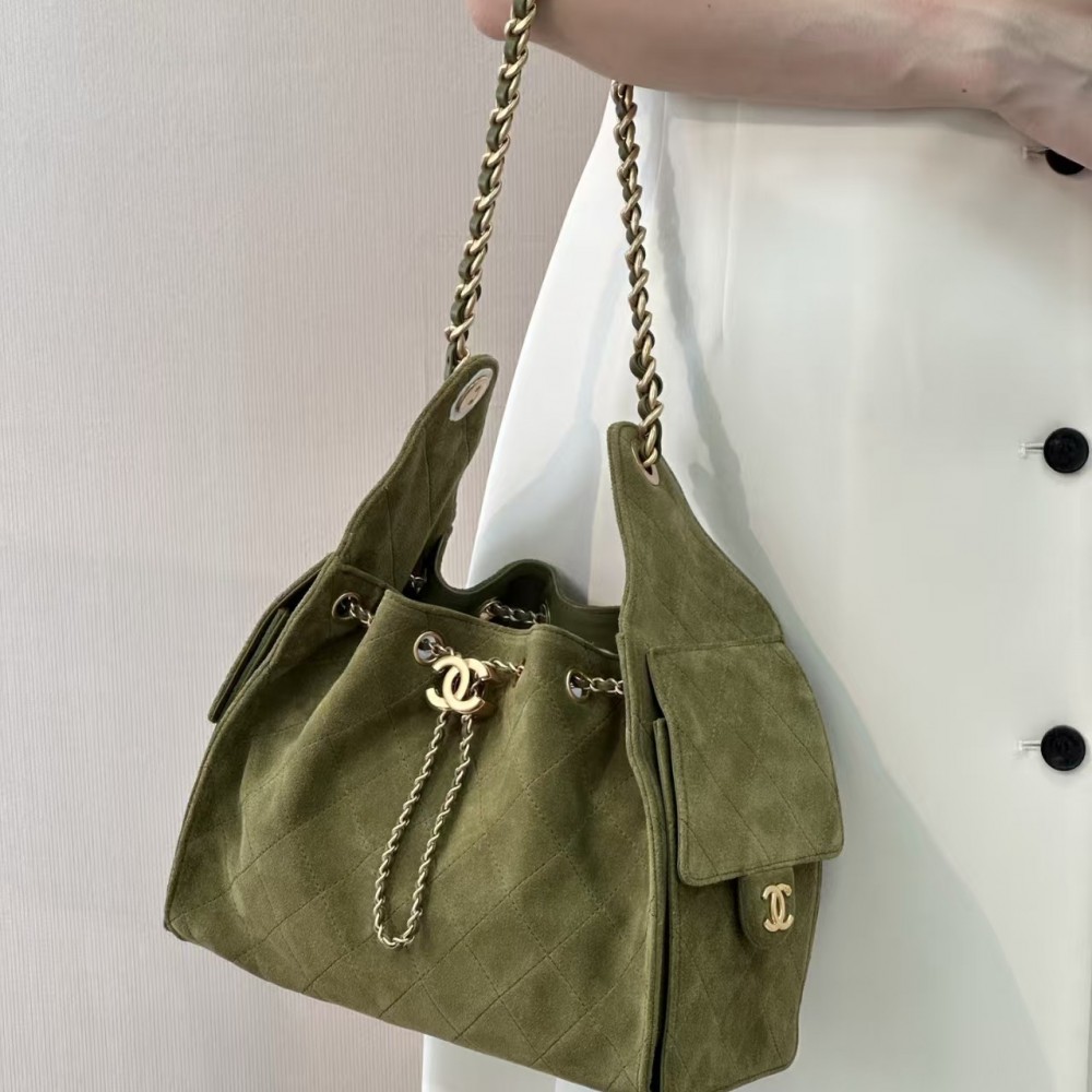 Chanel 25C Small Khaki Suede25 Hobo Handbag