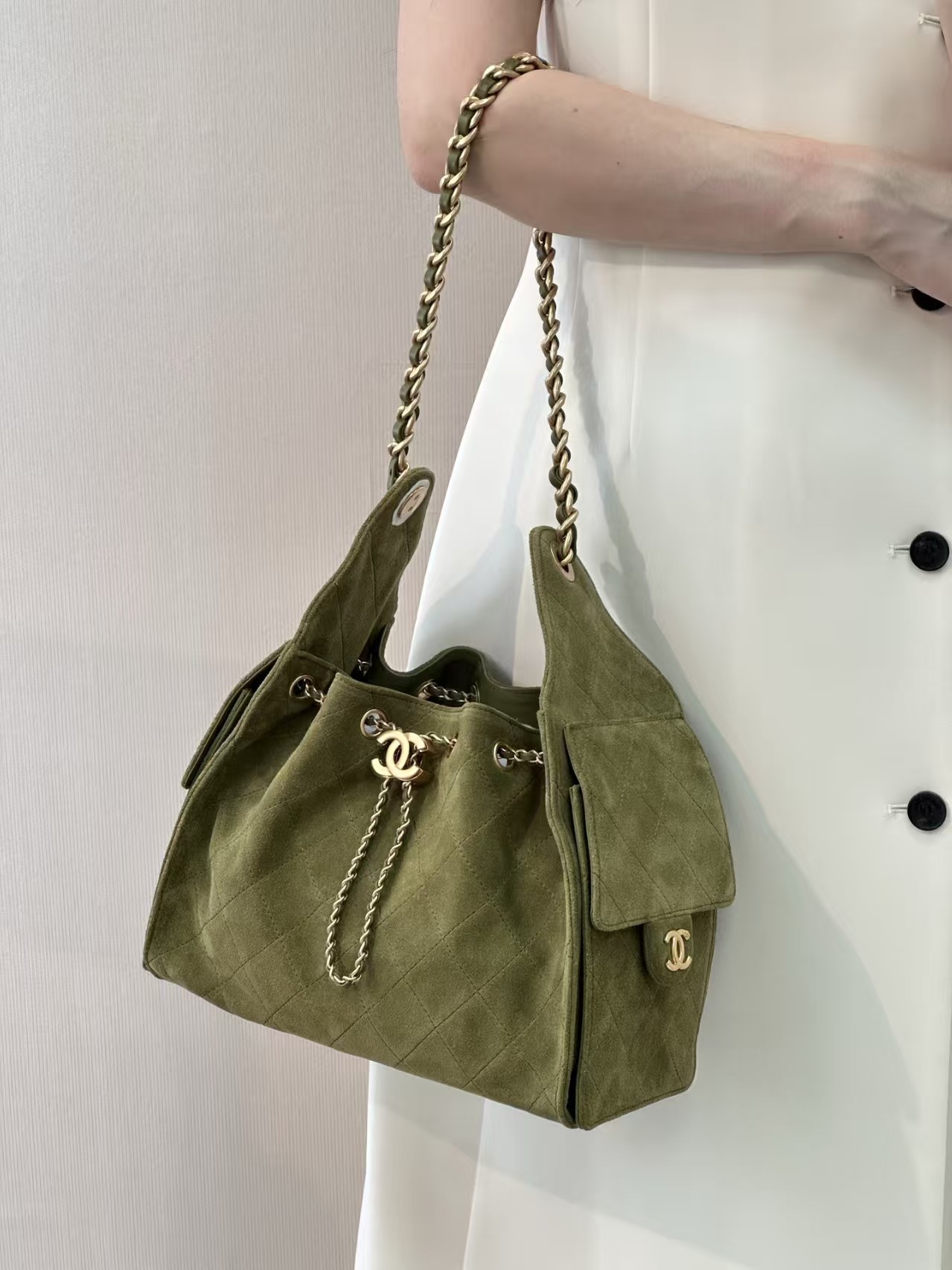 Chanel 25C Small Khaki Suede25 Hobo Handbag