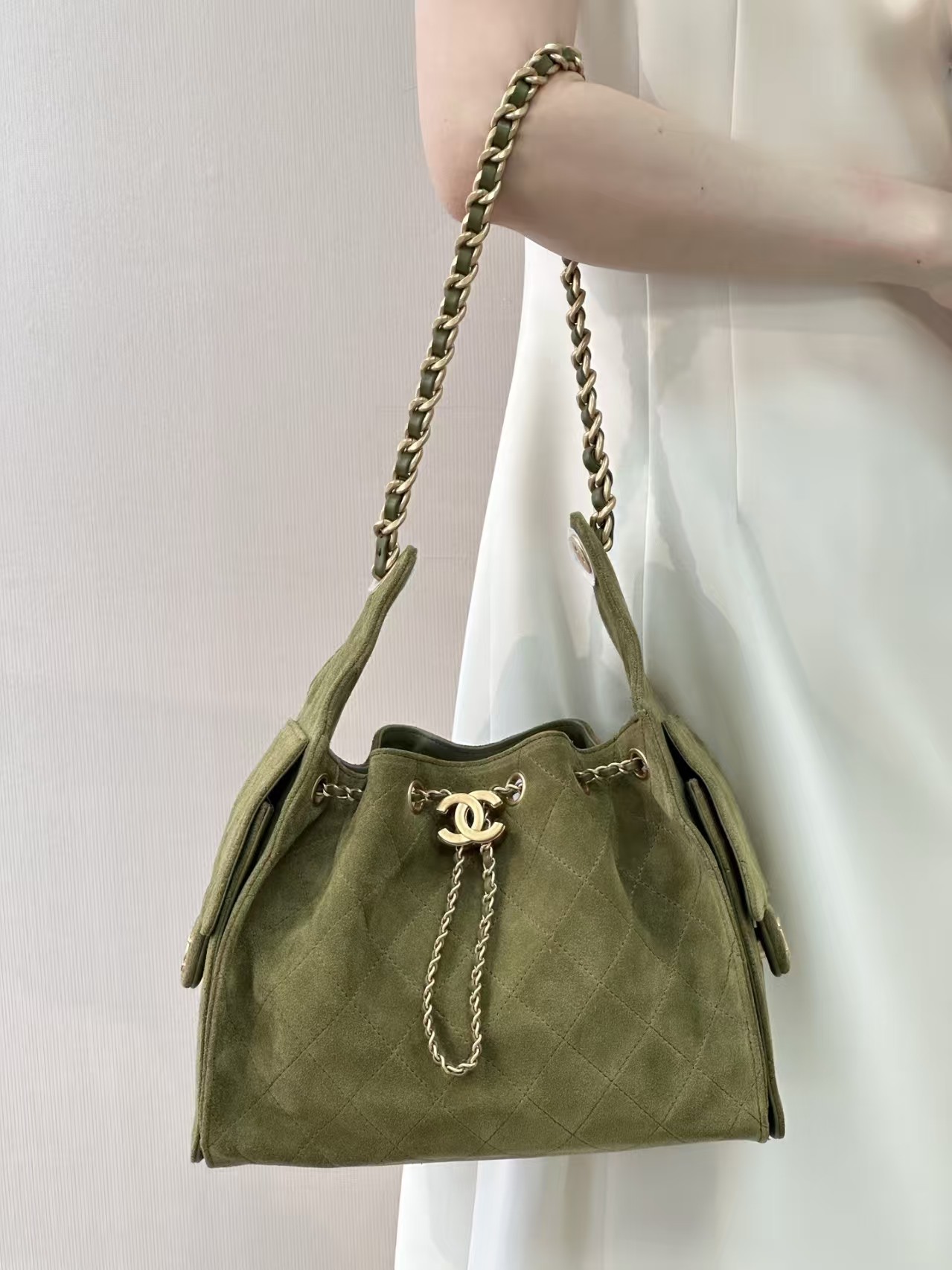 Chanel 25C Small Khaki Suede25 Hobo Handbag
