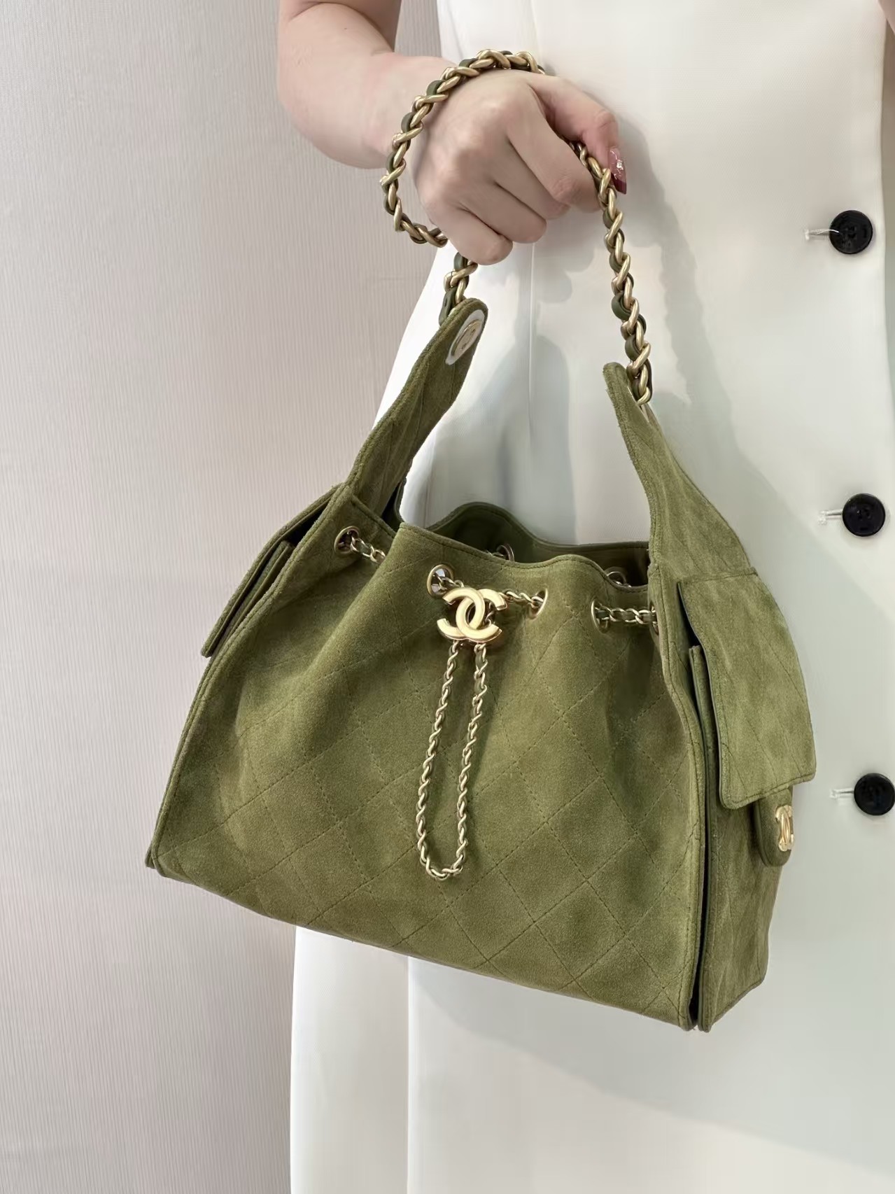 Chanel 25C Small Khaki Suede25 Hobo Handbag
