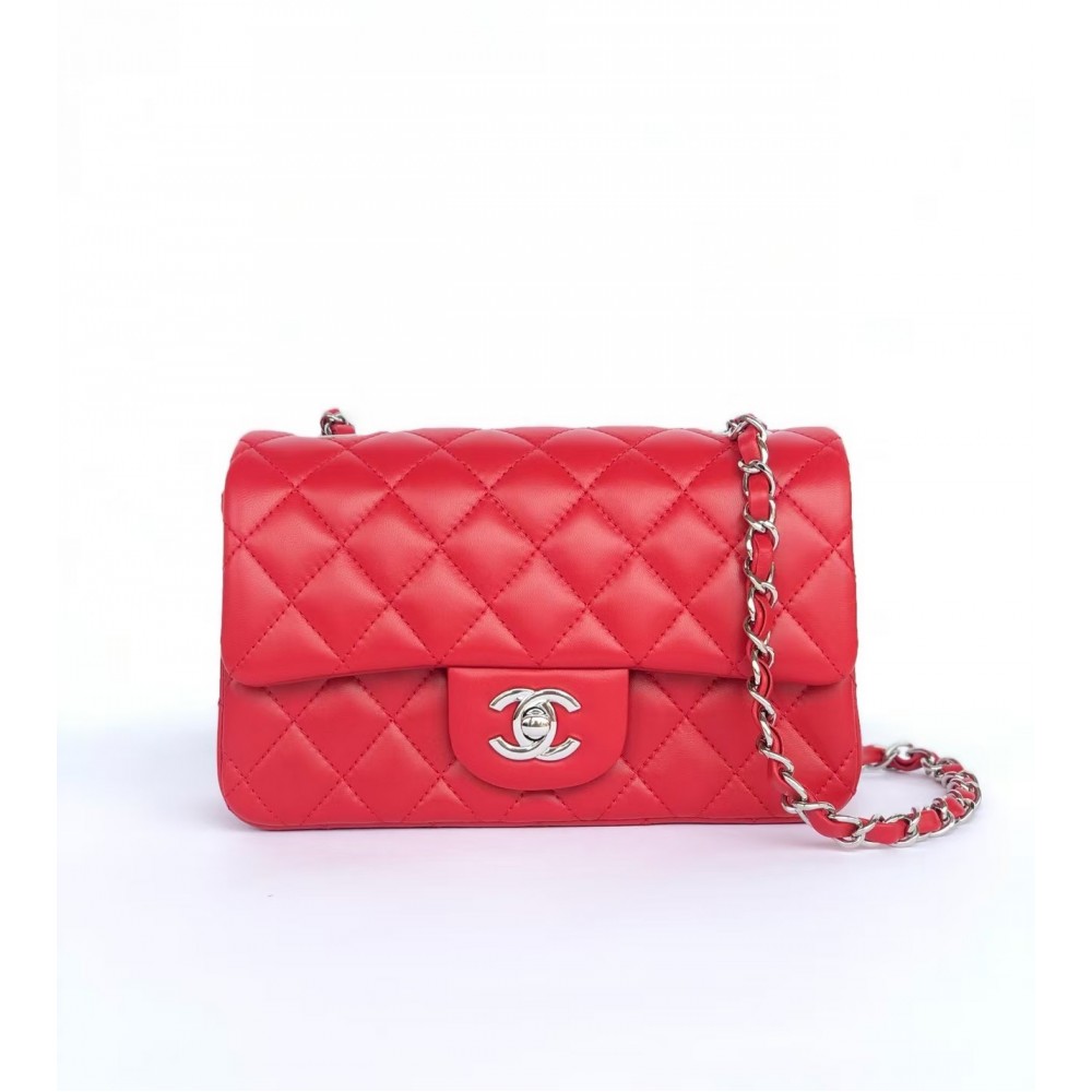 Chanel Red Lambskin Leather Classic Rectangular Mini Flap Bag