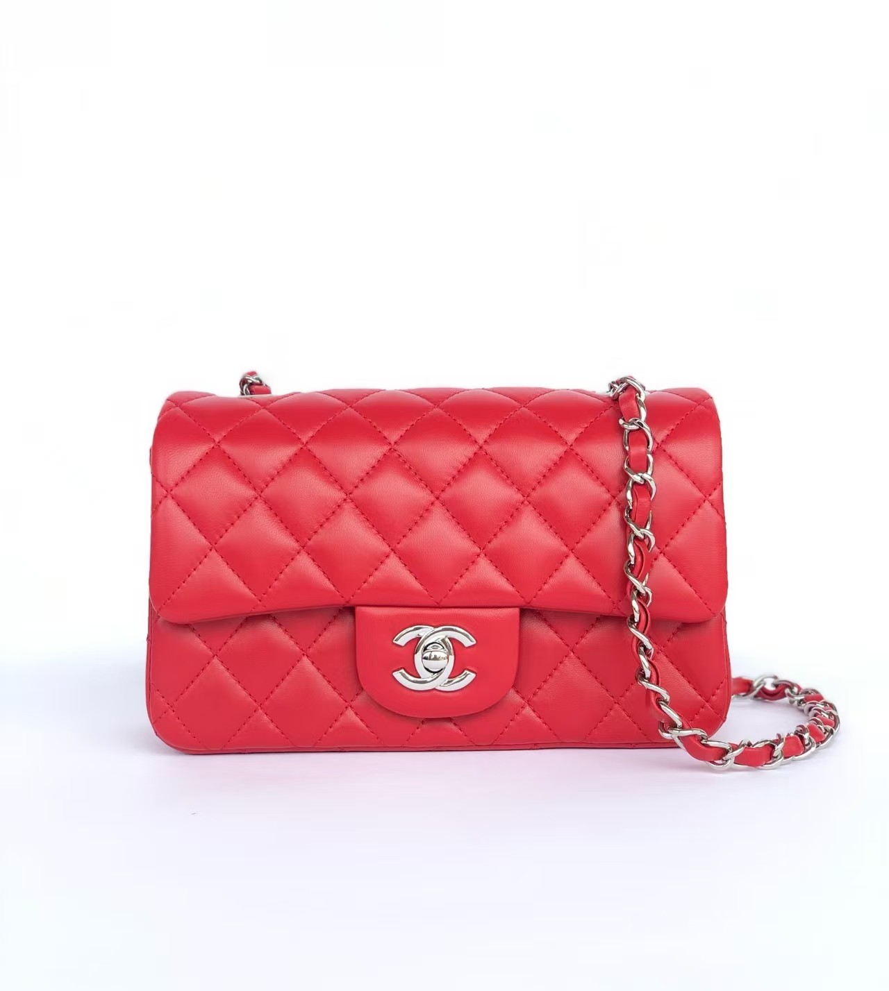 Chanel Red Lambskin Leather Classic Rectangular Mini Flap Bag Chanel Red Lambskin Leather Classic Rectangular Mini Flap Bag