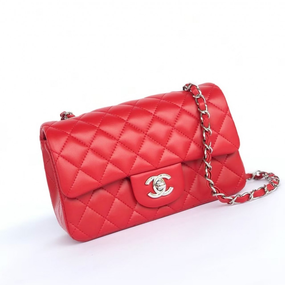 Chanel Red Lambskin Leather Classic Rectangular Mini Flap Bag