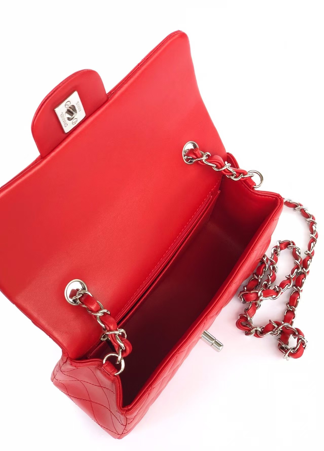 Chanel Red Lambskin Leather Classic Rectangular Mini Flap Bag Chanel Red Lambskin Leather Classic Rectangular Mini Flap Bag