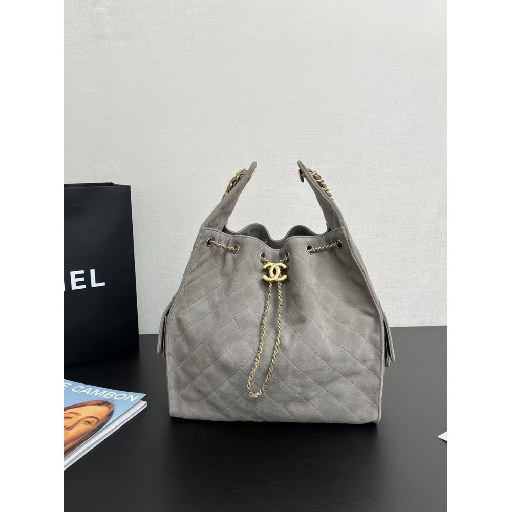 Chanel 25c HOBO Bag Caviar Quilted Handbag Large Grey Suede