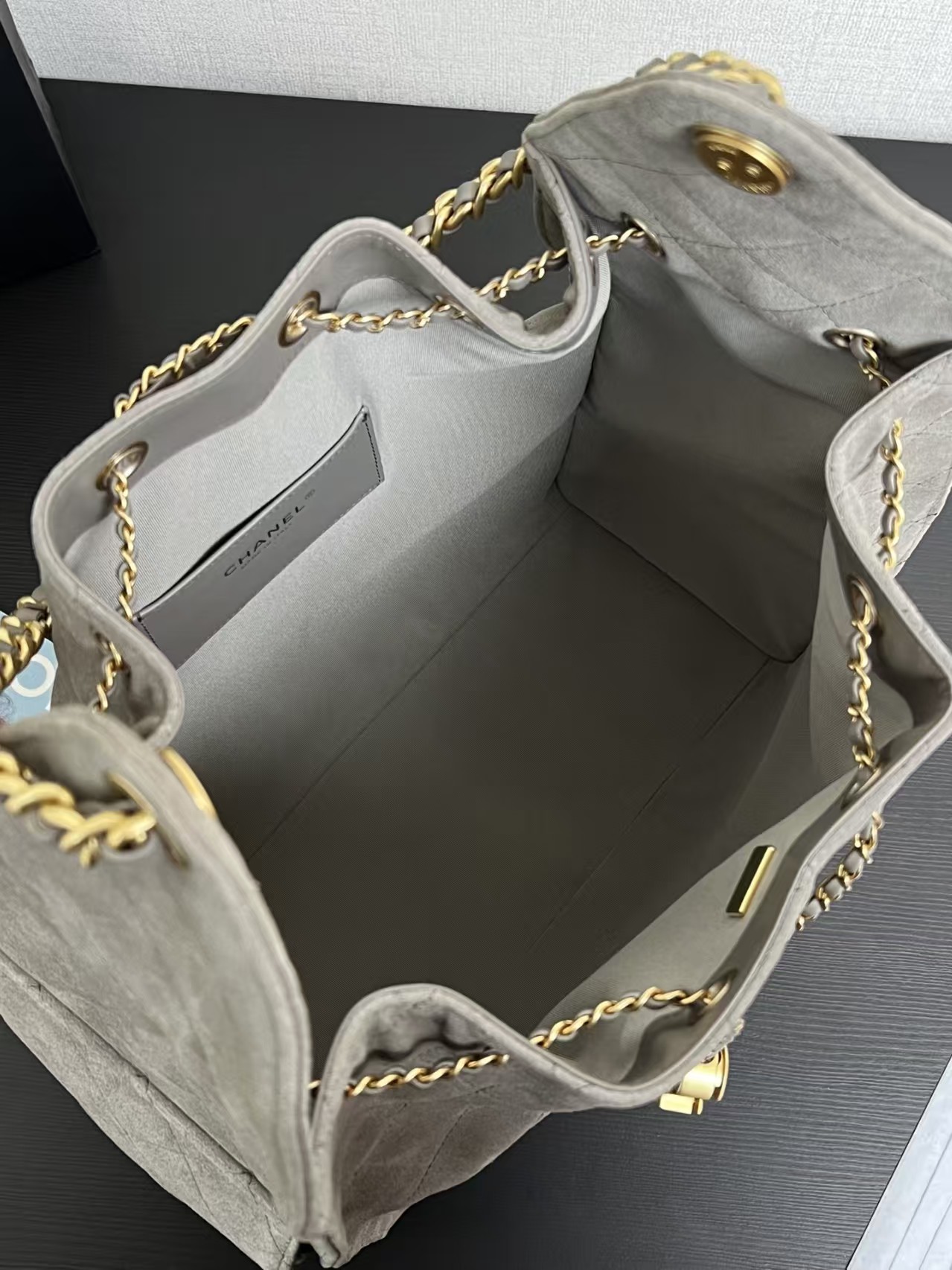 Chanel 25c HOBO Bag Caviar Quilted Handbag Large Grey Suede