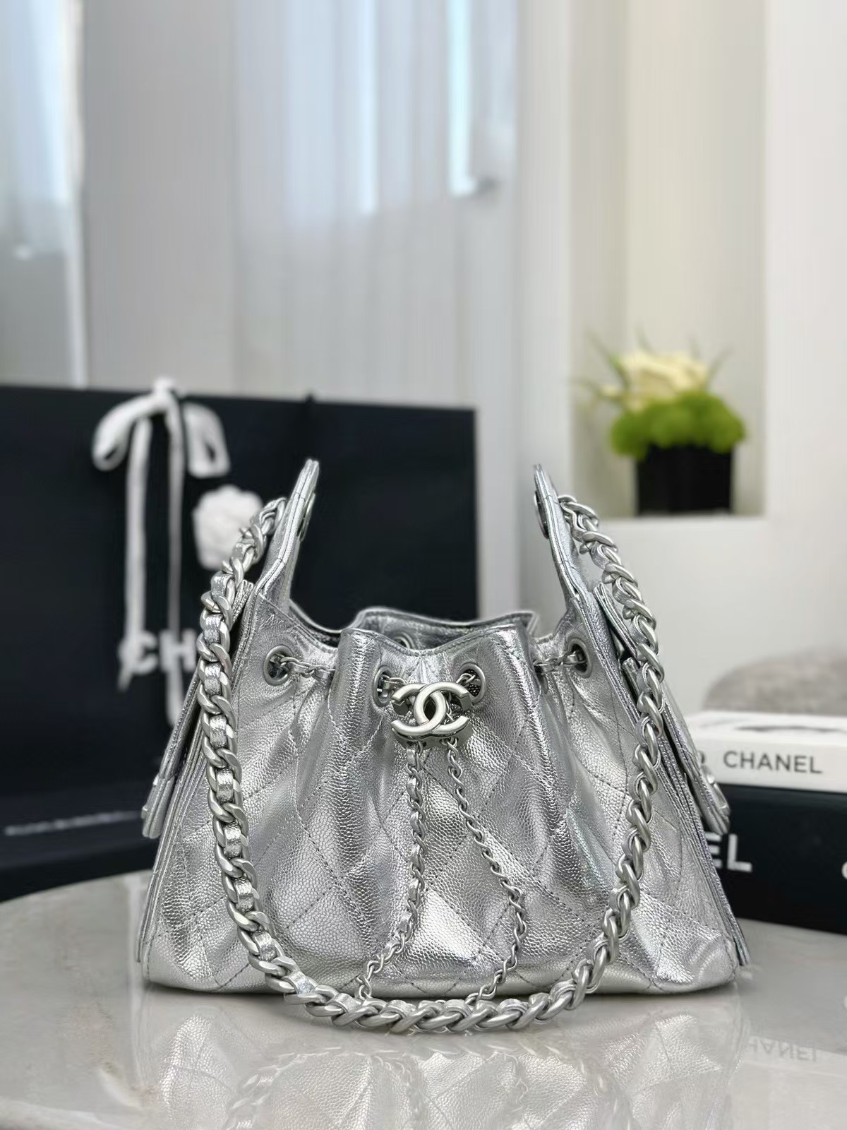 Chanel Metallic Silver Chanel 25 Mini Bag