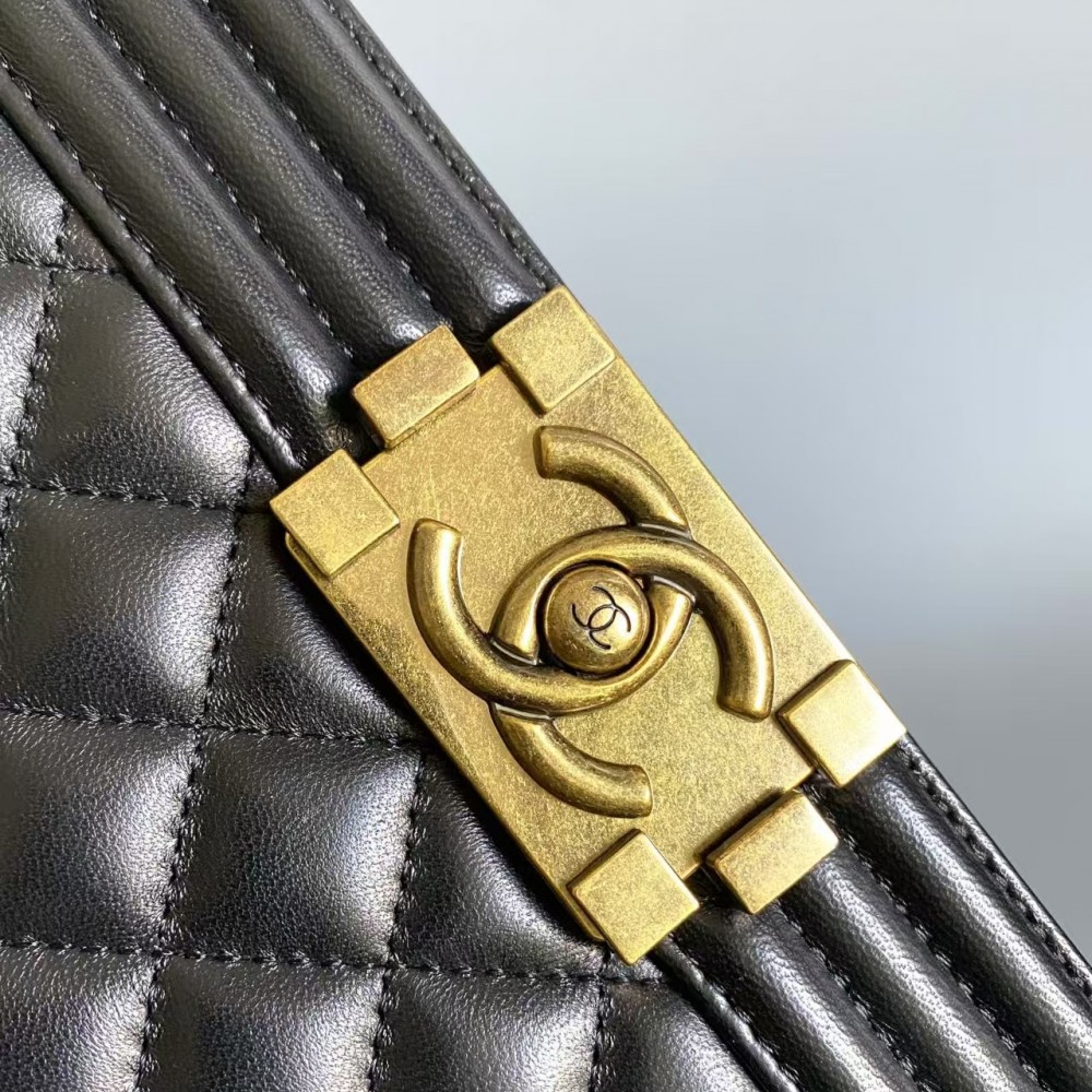 Chanel Large BOY CHANEL Handbag Grained Calfskin & Gold-Tone Metal Black Medium