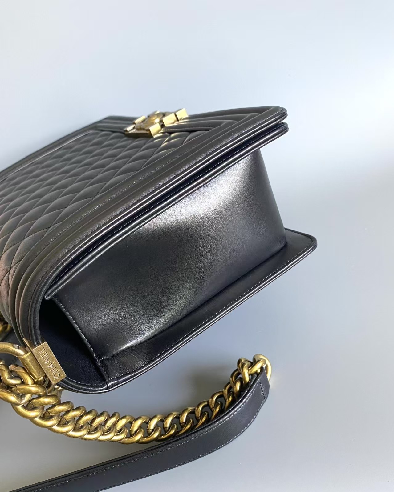 Chanel Large BOY CHANEL Handbag Grained Calfskin & Gold-Tone Metal Black Medium