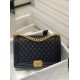 Chanel Large BOY CHANEL Handbag Grained Caviar & Gold-Tone Metal Black Medium