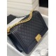Chanel Large BOY CHANEL Handbag Grained Caviar & Gold-Tone Metal Black Medium
