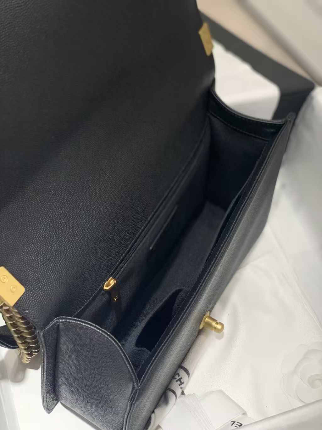 Chanel Large BOY CHANEL Handbag Grained Caviar & Gold-Tone Metal Black Medium