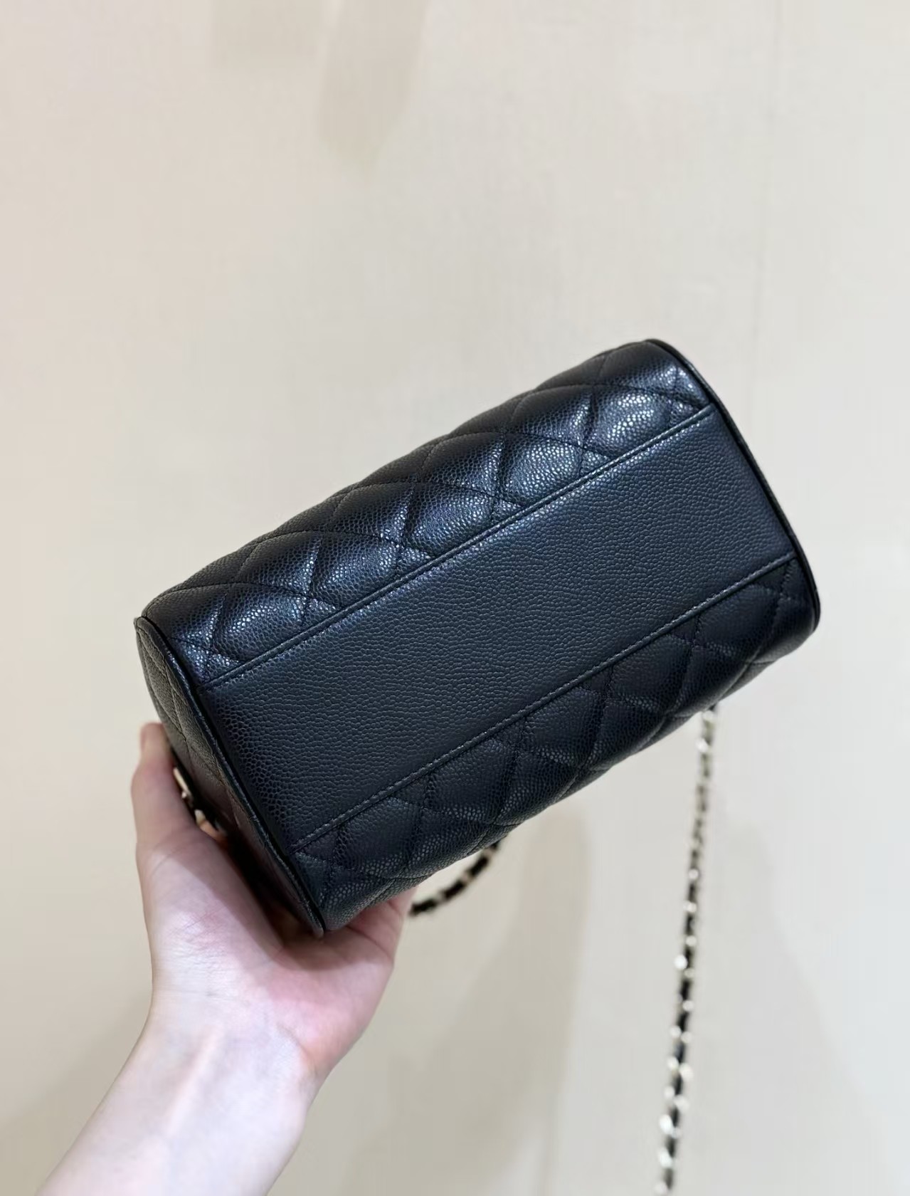 Chanel Caviar Quilted Barrel Clutch With Chain Black Bag