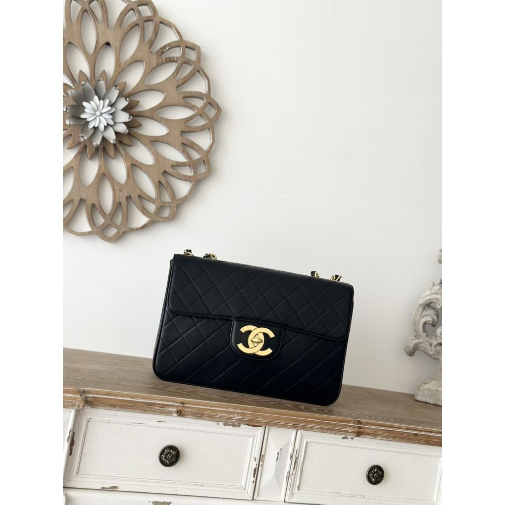 Chanel Vintage Black Quilted Lambskin XL/Jumbo Flap Bag