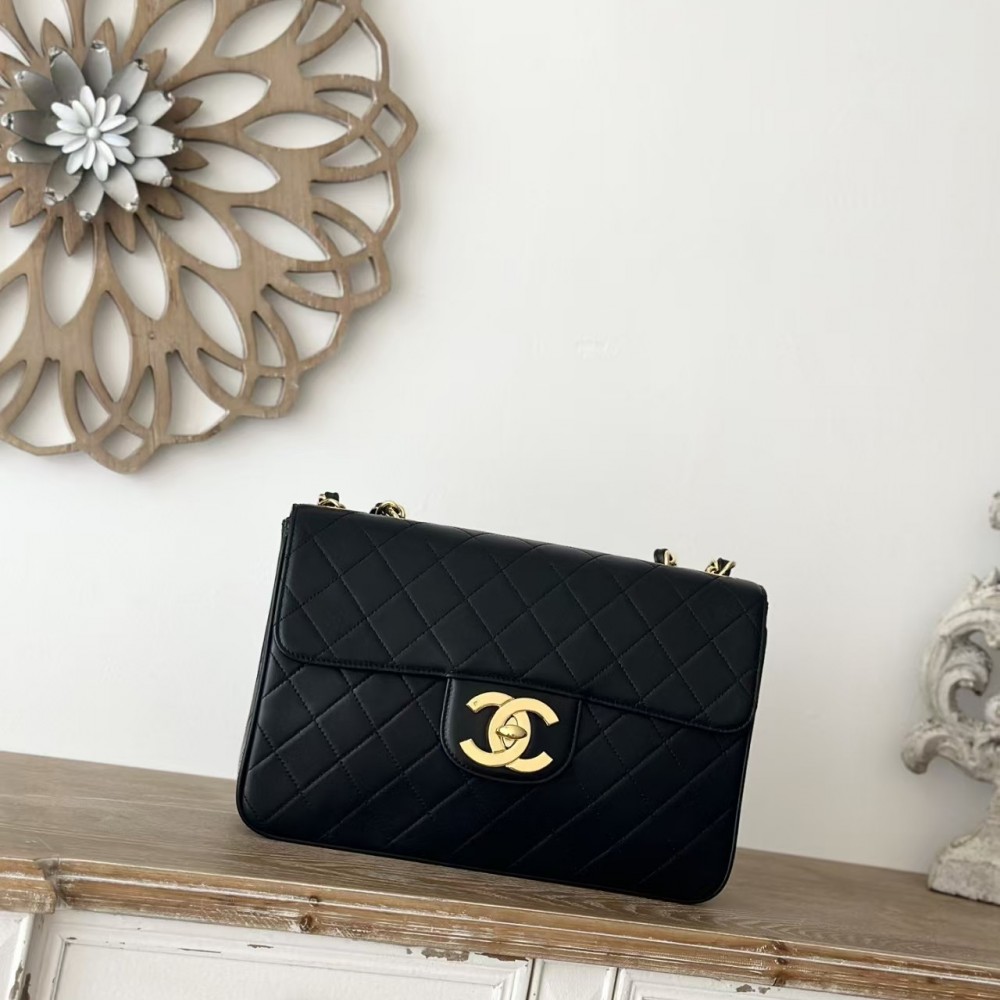 Chanel Vintage Black Quilted Lambskin XL/Jumbo Flap Bag